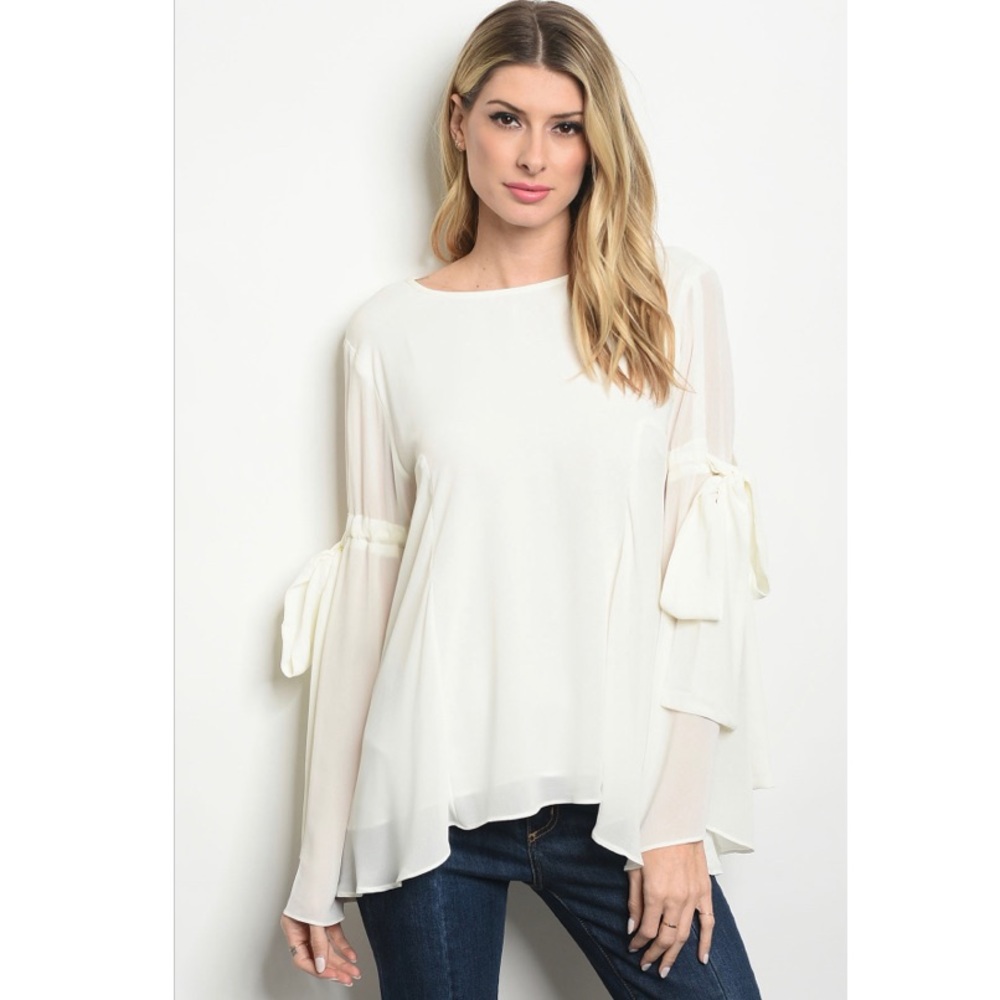 Long Bell Sleeve Scoop Neck Tunic Blouse